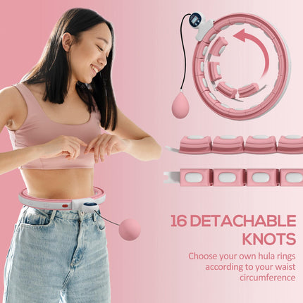 Smart Weighted Hula Hoop with Digital Counter and Detachable Knots - Pink