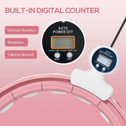 Smart Weighted Hula Hoop with Digital Counter and Detachable Knots - Pink