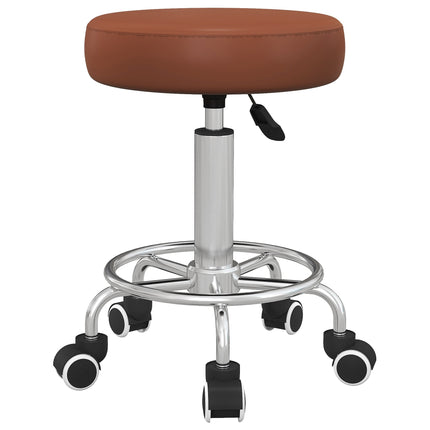 PU Leather Height Adjustable Rolling Stool with Wheels for Salon Massage Spa - Brown
