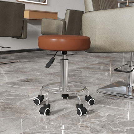 PU Leather Height Adjustable Rolling Stool with Wheels for Salon Massage Spa - Brown