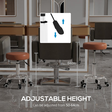 PU Leather Height Adjustable Rolling Stool with Wheels for Salon Massage Spa - Brown