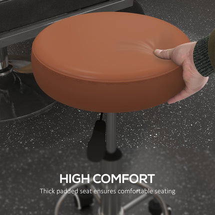 PU Leather Height Adjustable Rolling Stool with Wheels for Salon Massage Spa - Brown