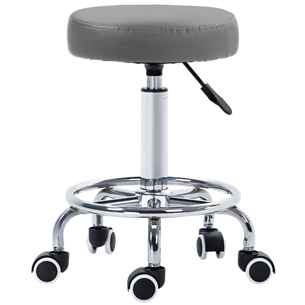 Height Adjustable PU Leather Rolling Stool with Wheels for Salon Massage Spa - Grey