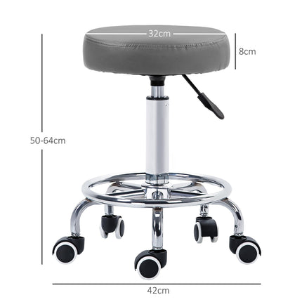 Height Adjustable PU Leather Rolling Stool with Wheels for Salon Massage Spa - Grey