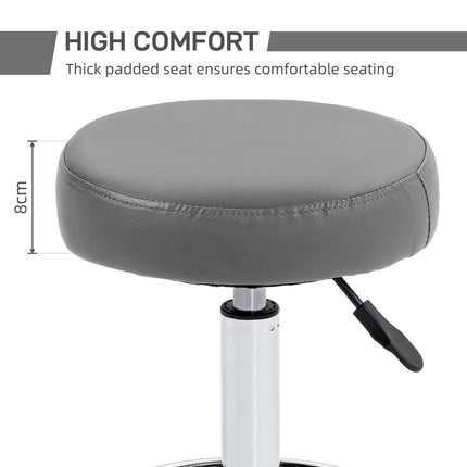 Height Adjustable PU Leather Rolling Stool with Wheels for Salon Massage Spa - Grey