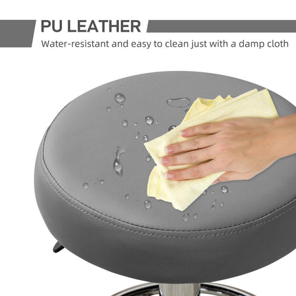 Height Adjustable PU Leather Rolling Stool with Wheels for Salon Massage Spa - Grey