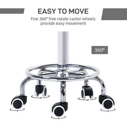 Height Adjustable PU Leather Rolling Stool with Wheels for Salon Massage Spa - Grey