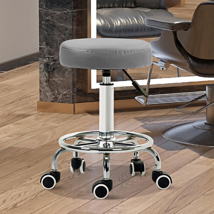 Height Adjustable PU Leather Rolling Stool with Wheels for Salon Massage Spa - Grey