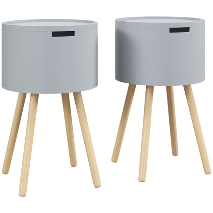 Modern Side Table with Hidden Storage Space, Round Night Stand with Removable Tr