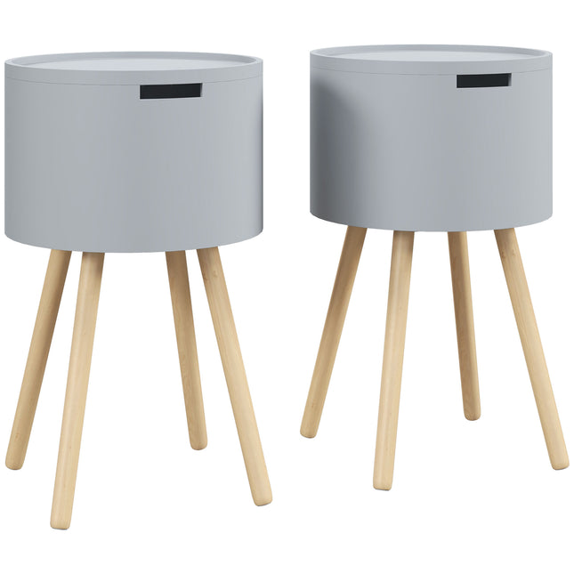 Modern Side Table with Hidden Storage Space, Round Night Stand with Removable Tr