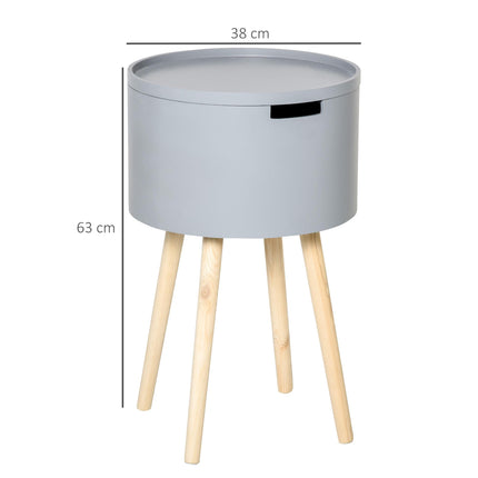 Modern Side Table with Hidden Storage Space, Round Night Stand with Removable Tr