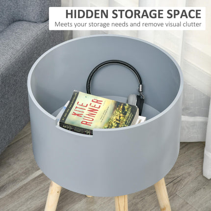 Modern Side Table with Hidden Storage Space, Round Night Stand with Removable Tr