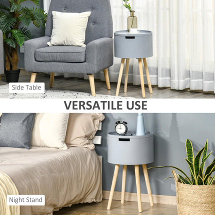 Modern Side Table with Hidden Storage Space, Round Night Stand with Removable Tr