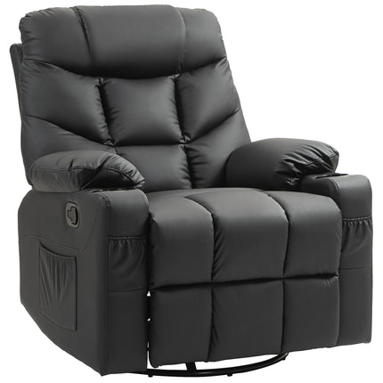 Manual Reclining Swivel Armchair with Footrest, Cup Holders, 86x93x102cm - Black