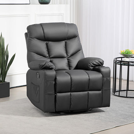 Manual Reclining Swivel Armchair with Footrest, Cup Holders, 86x93x102cm - Black