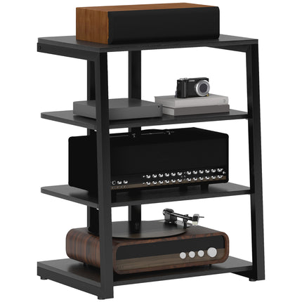 HiFi Stand with Four Adjustable Storage Shelves and Power Strip Rack - Black