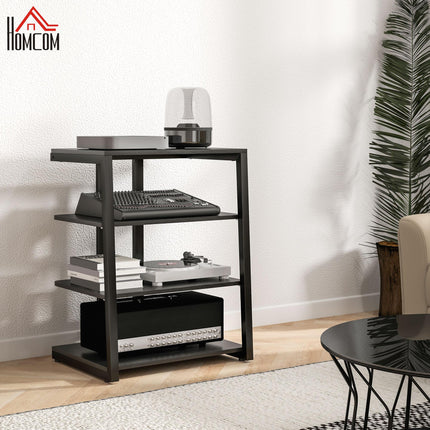 HiFi Stand with Four Adjustable Storage Shelves and Power Strip Rack - Black