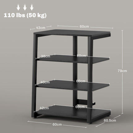 HiFi Stand with Four Adjustable Storage Shelves and Power Strip Rack - Black