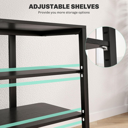 HiFi Stand with Four Adjustable Storage Shelves and Power Strip Rack - Black