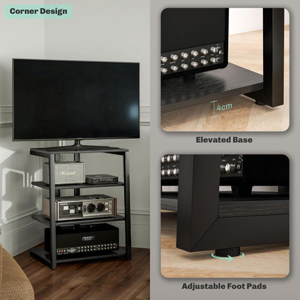 HiFi Stand with Four Adjustable Storage Shelves and Power Strip Rack - Black