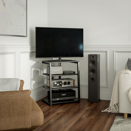 HiFi Stand with Four Adjustable Storage Shelves and Power Strip Rack - Black