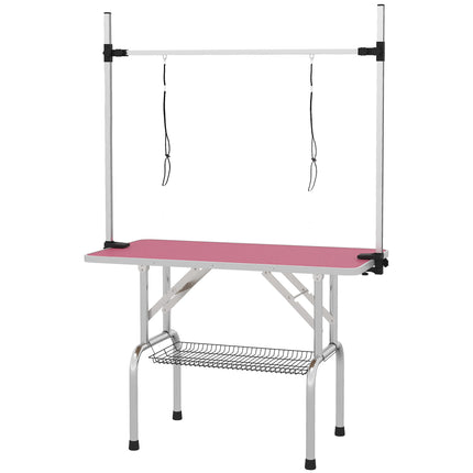 42" Adjustable Dog Grooming Table with Storage Basket and Safety Loops - Pink
