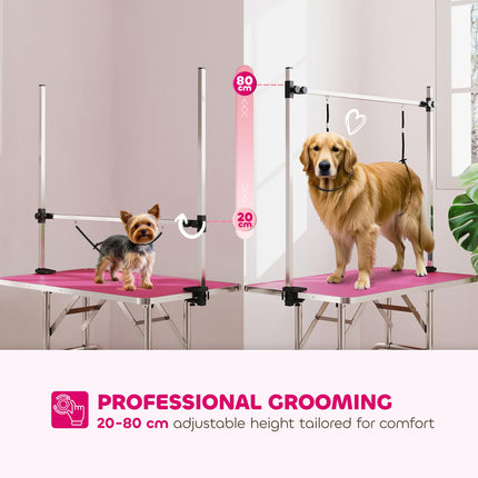 42" Adjustable Dog Grooming Table with Storage Basket and Safety Loops - Pink