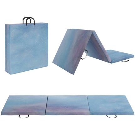 Gymnastics Mat, Tri-Fold Crash Exercise Pad, 6FT 2" Thick Foldable Workout Mat with Handles for Home Training, Blue