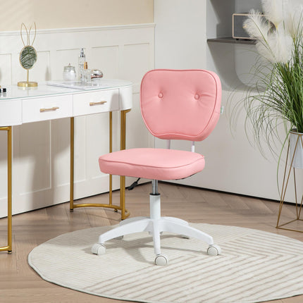 Vanity Adjustable Height PU Leather Office Chair with Swivel Wheels - Pink