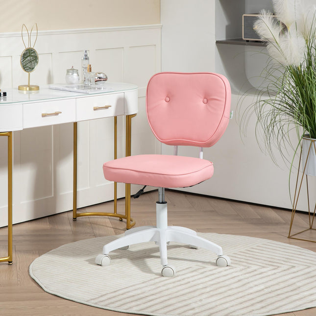 Vanity Adjustable Height PU Leather Office Chair with Swivel Wheels - Pink