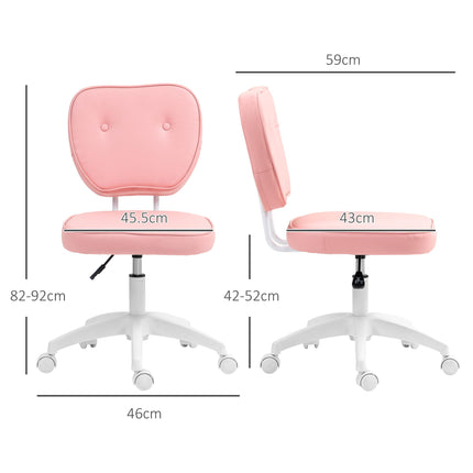 Vanity Adjustable Height PU Leather Office Chair with Swivel Wheels - Pink