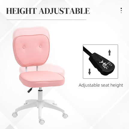 Vanity Adjustable Height PU Leather Office Chair with Swivel Wheels - Pink