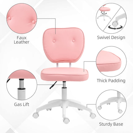 Vanity Adjustable Height PU Leather Office Chair with Swivel Wheels - Pink