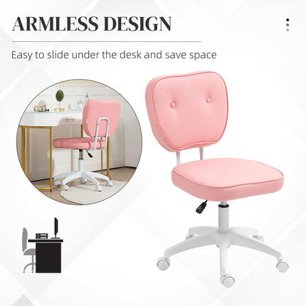 Vanity Adjustable Height PU Leather Office Chair with Swivel Wheels - Pink