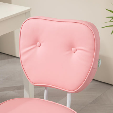 Vanity Adjustable Height PU Leather Office Chair with Swivel Wheels - Pink