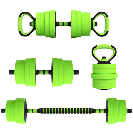 30kg Four-In-One Adjustable Dumbbell, Barbell, Kettlebell & Push-Up Stand Set - Green