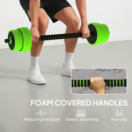 30kg Four-In-One Adjustable Dumbbell, Barbell, Kettlebell & Push-Up Stand Set - Green