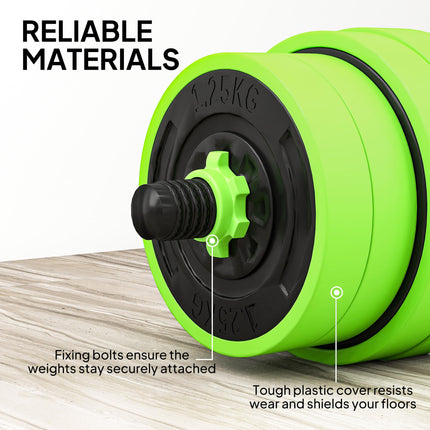30kg Four-In-One Adjustable Dumbbell, Barbell, Kettlebell & Push-Up Stand Set - Green