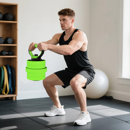 30kg Four-In-One Adjustable Dumbbell, Barbell, Kettlebell & Push-Up Stand Set - Green