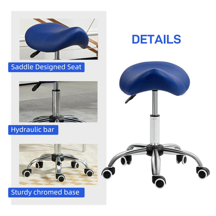 Height Adjustable Saddle Stool for Salon Spa Massage with Wheels - Brown