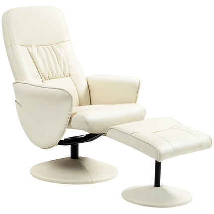 Swivel Recliner Chair and Ottoman Set with High Back and Round Base - Cream White