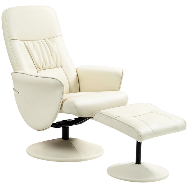 Swivel Recliner Chair and Ottoman Set with High Back and Round Base - Cream White