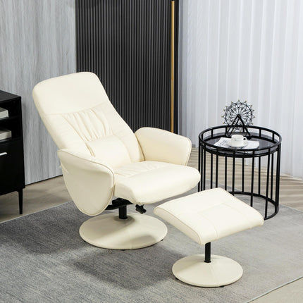 Swivel Recliner Chair and Ottoman Set with High Back and Round Base - Cream White
