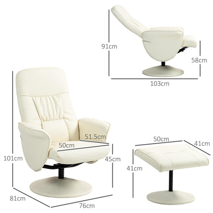 Swivel Recliner Chair and Ottoman Set with High Back and Round Base - Cream White