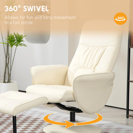 Swivel Recliner Chair and Ottoman Set with High Back and Round Base - Cream White