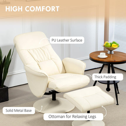 Swivel Recliner Chair and Ottoman Set with High Back and Round Base - Cream White