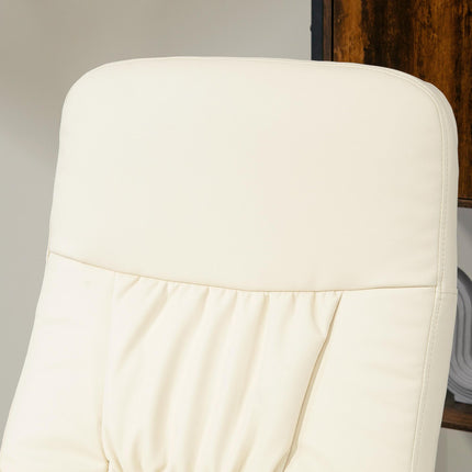 Swivel Recliner Chair and Ottoman Set with High Back and Round Base - Cream White