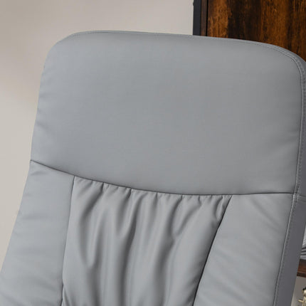 Swivel Recliner Armchair with Ottoman and Footstool, High Back PU Leather Reclining Chair - Light Grey