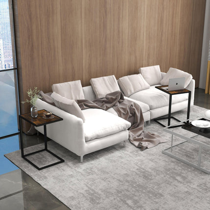 C-Shaped Side Table, Sofa End Table with Metal Frame, Accent Couch Table for Liv