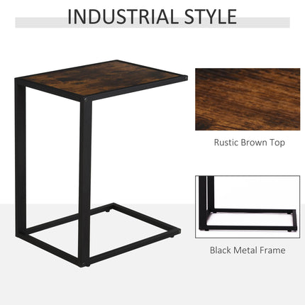 C-Shaped Side Table, Sofa End Table with Metal Frame, Accent Couch Table for Liv